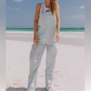 Daily Drills Linen Overalls in Light Blue Size XS/S